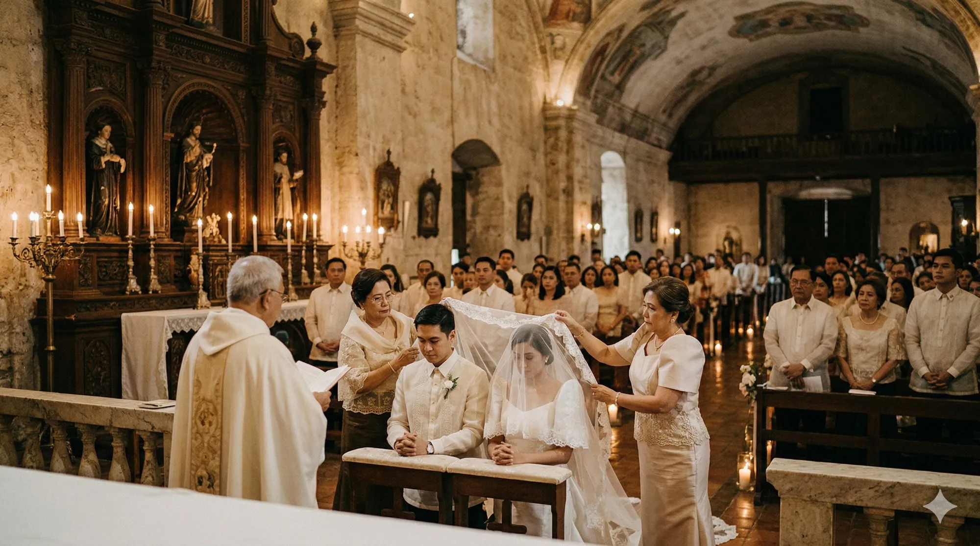 Filipino veil ceremony in a Spanish colonial church