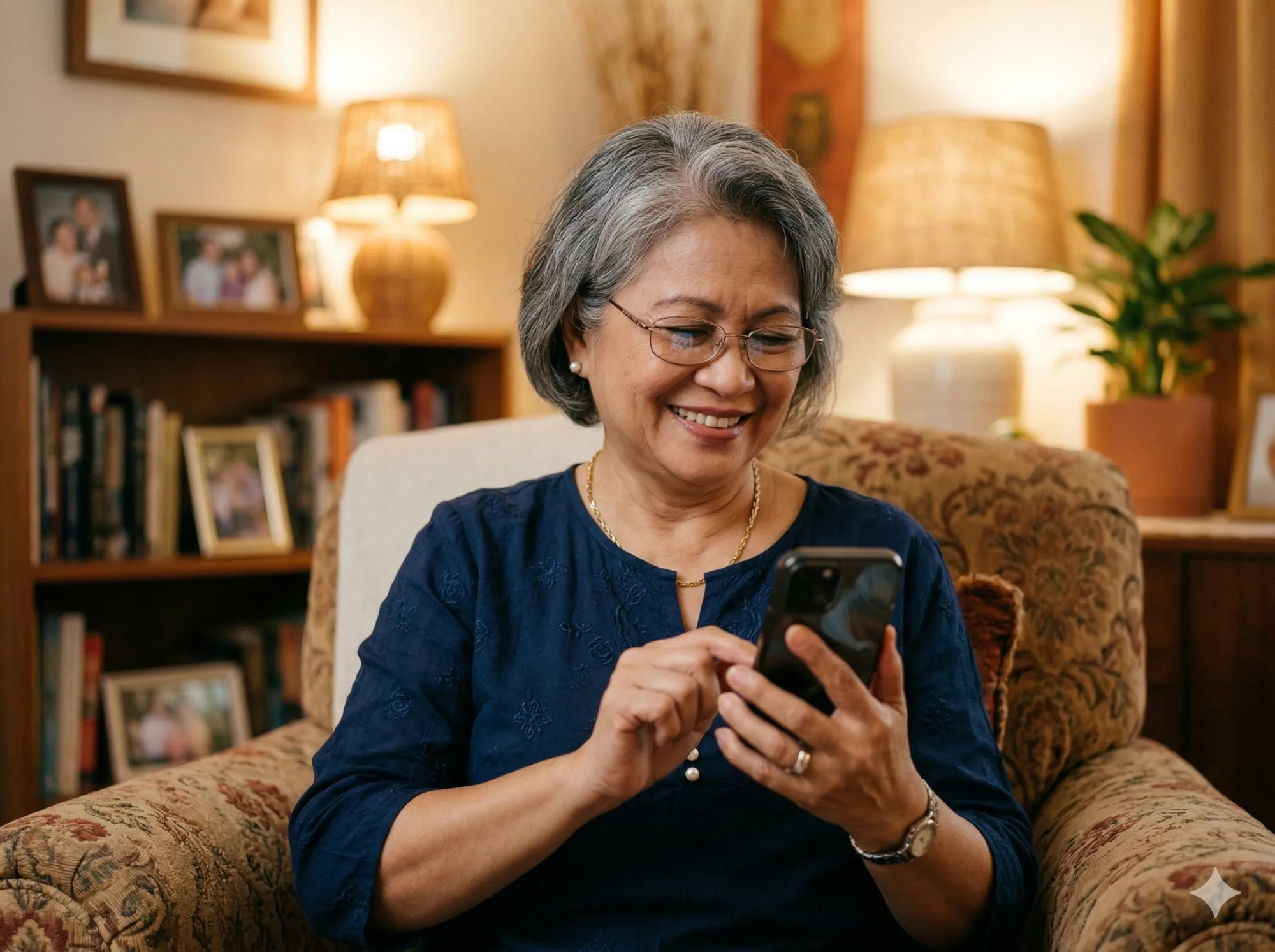 A Filipino tita RSVPing to a wedding on her phone