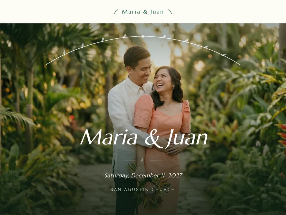 The Hardin template — Lush botanical garden. Forest green with cream and dusty rose — a garden party in full bloom.
