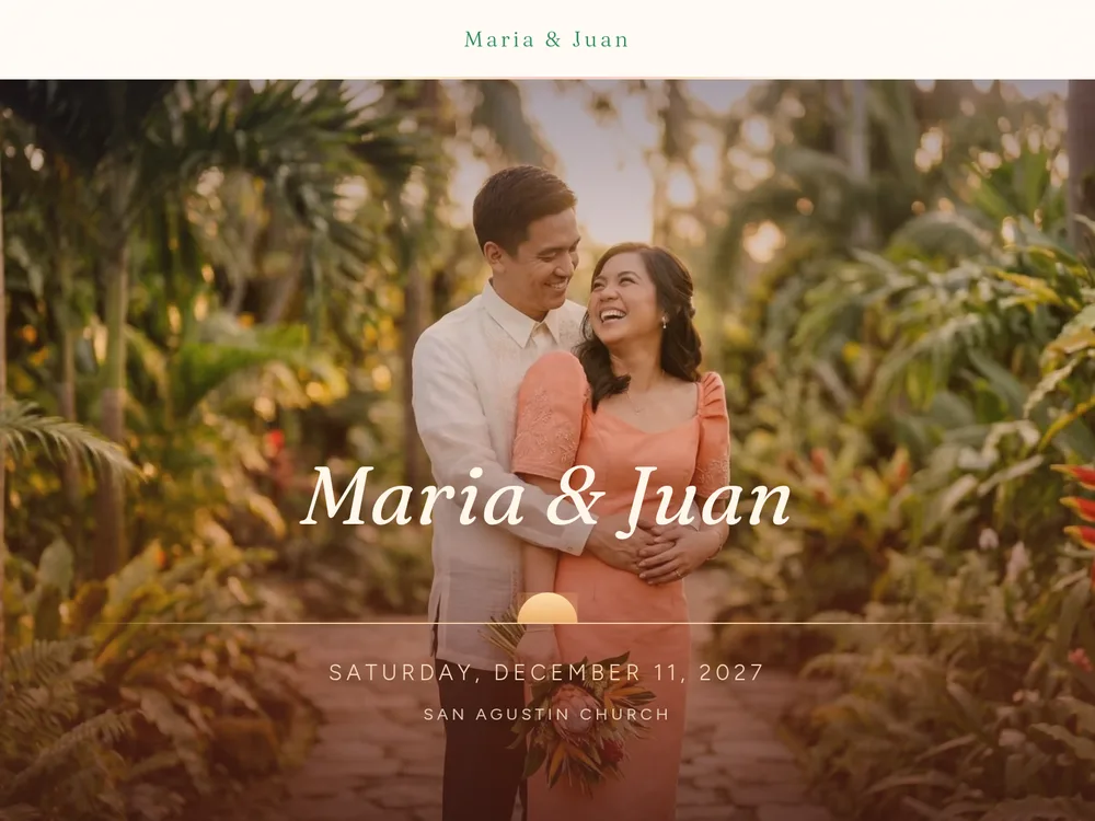 The Isla template — Tropical sunset energy. Warm sunset orange with palm green and coral pink — golden hour island magic.
