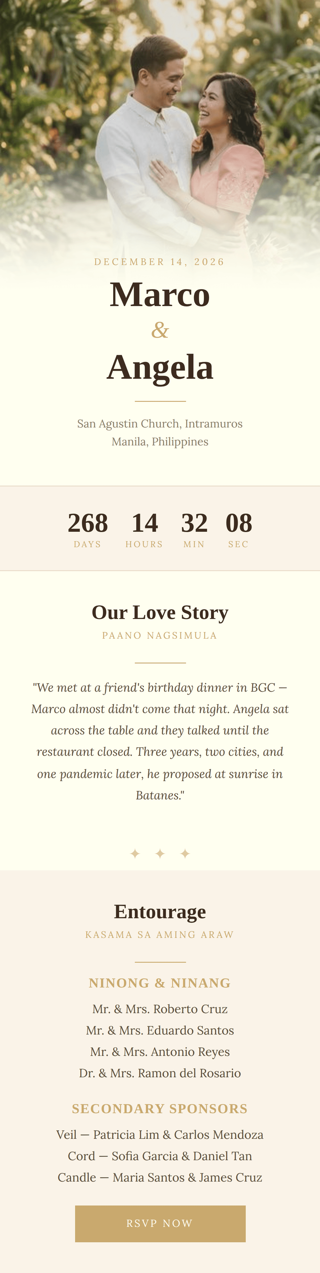 Harana wedding template preview on a phone